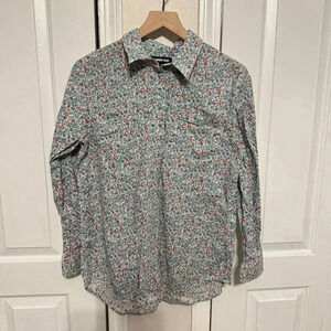 Lands’ End Women’s Floral Cotton/Linen Blend Half Button Down Long Sleeve Size M